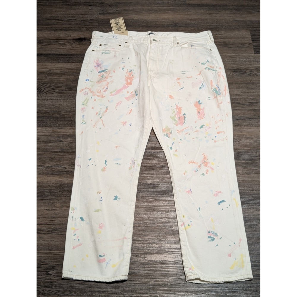 Polo Ralph Lauren Avery Boyfriend Jeans White Denim Painted Design Sz 34